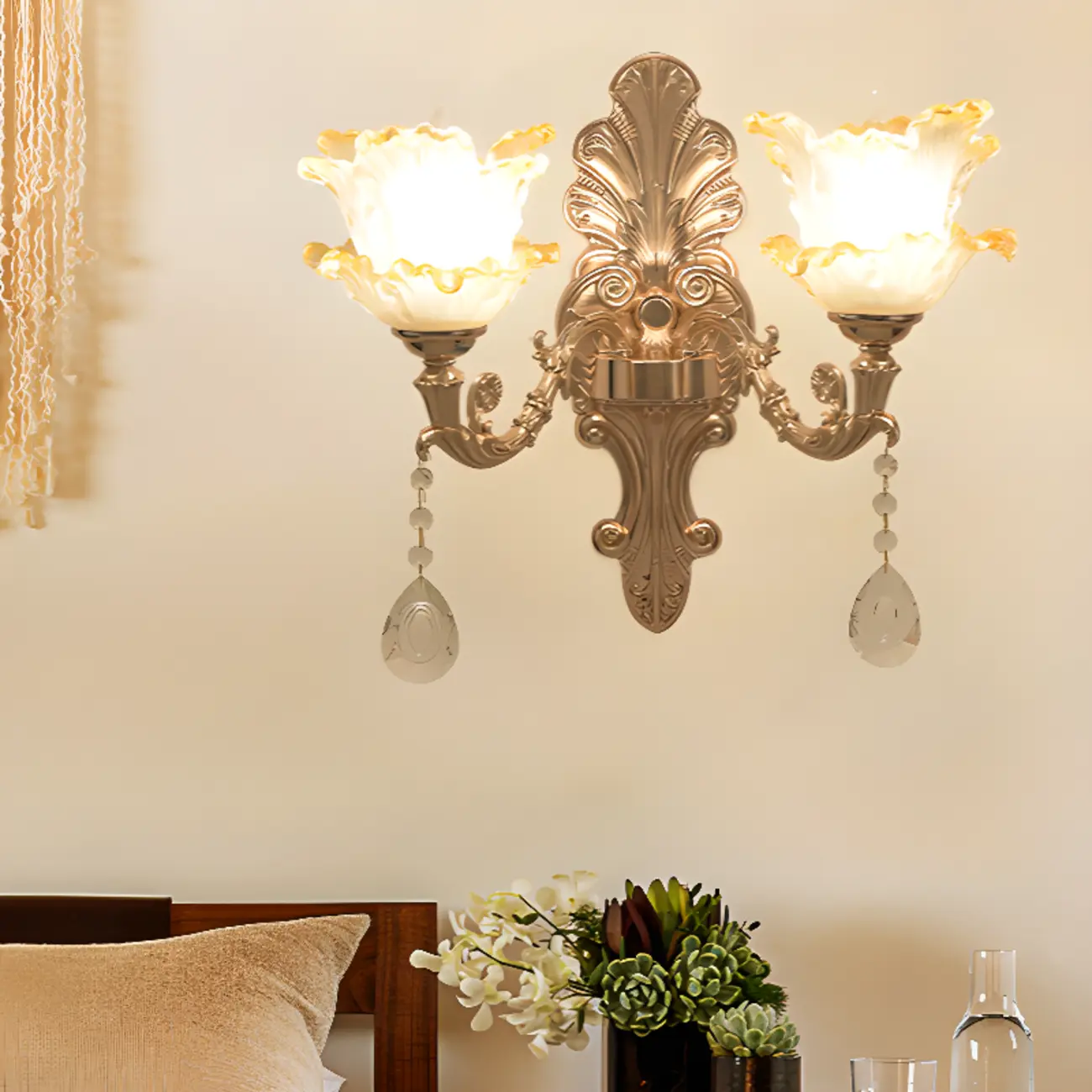 Mini Antique Gold Wall Sconce with Geometric Crystal Shade | homeyfad