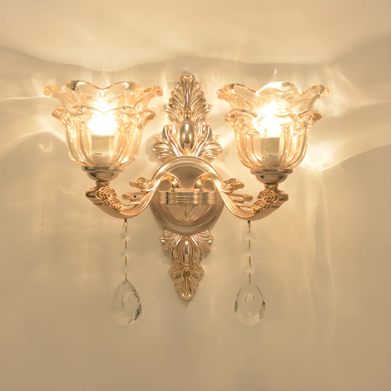 Mini Antique Gold Wall Sconce with Geometric Crystal Shade | homeyfad