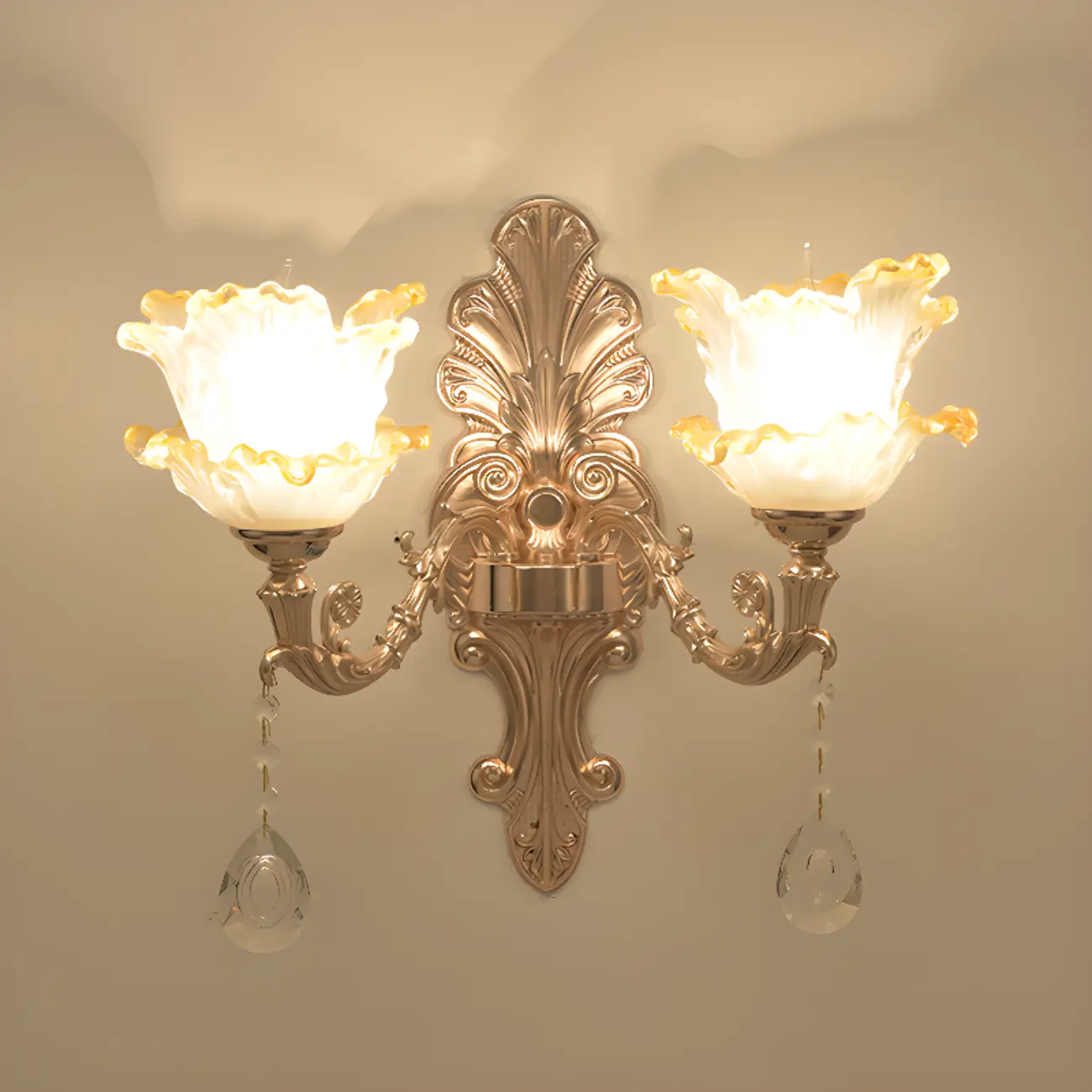 Mini Antique Gold Wall Sconce with Geometric Crystal Shade | homeyfad