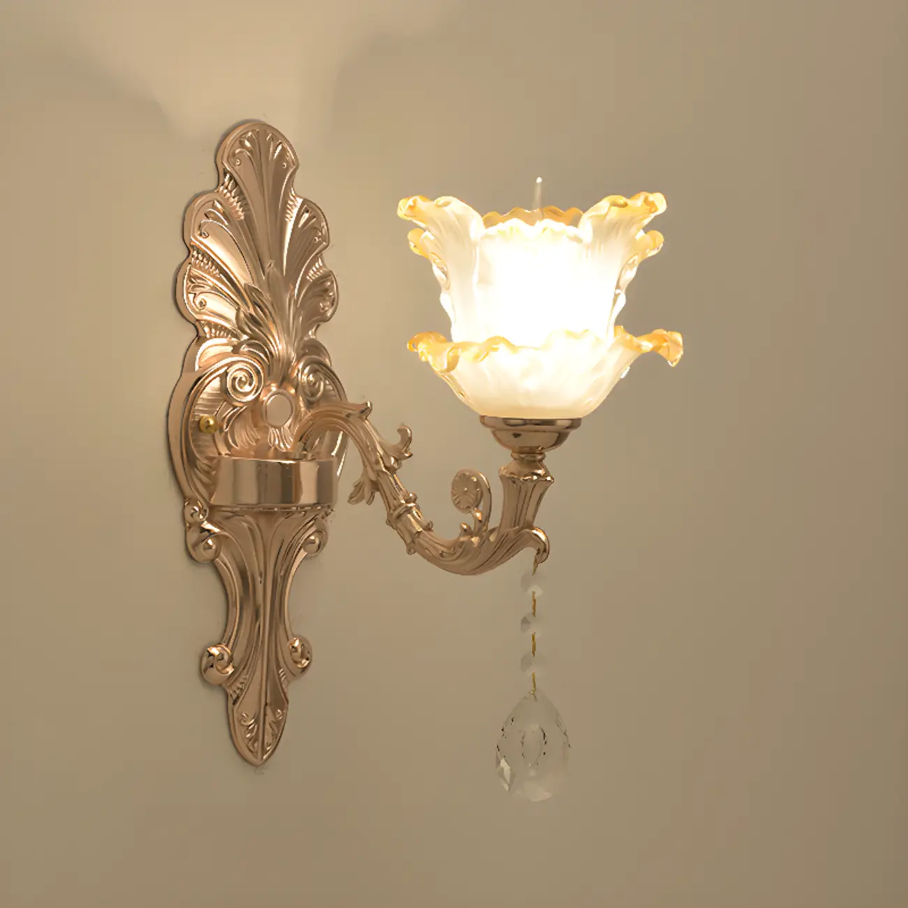 Mini Antique Gold Wall Sconce with Geometric Crystal Shade | homeyfad