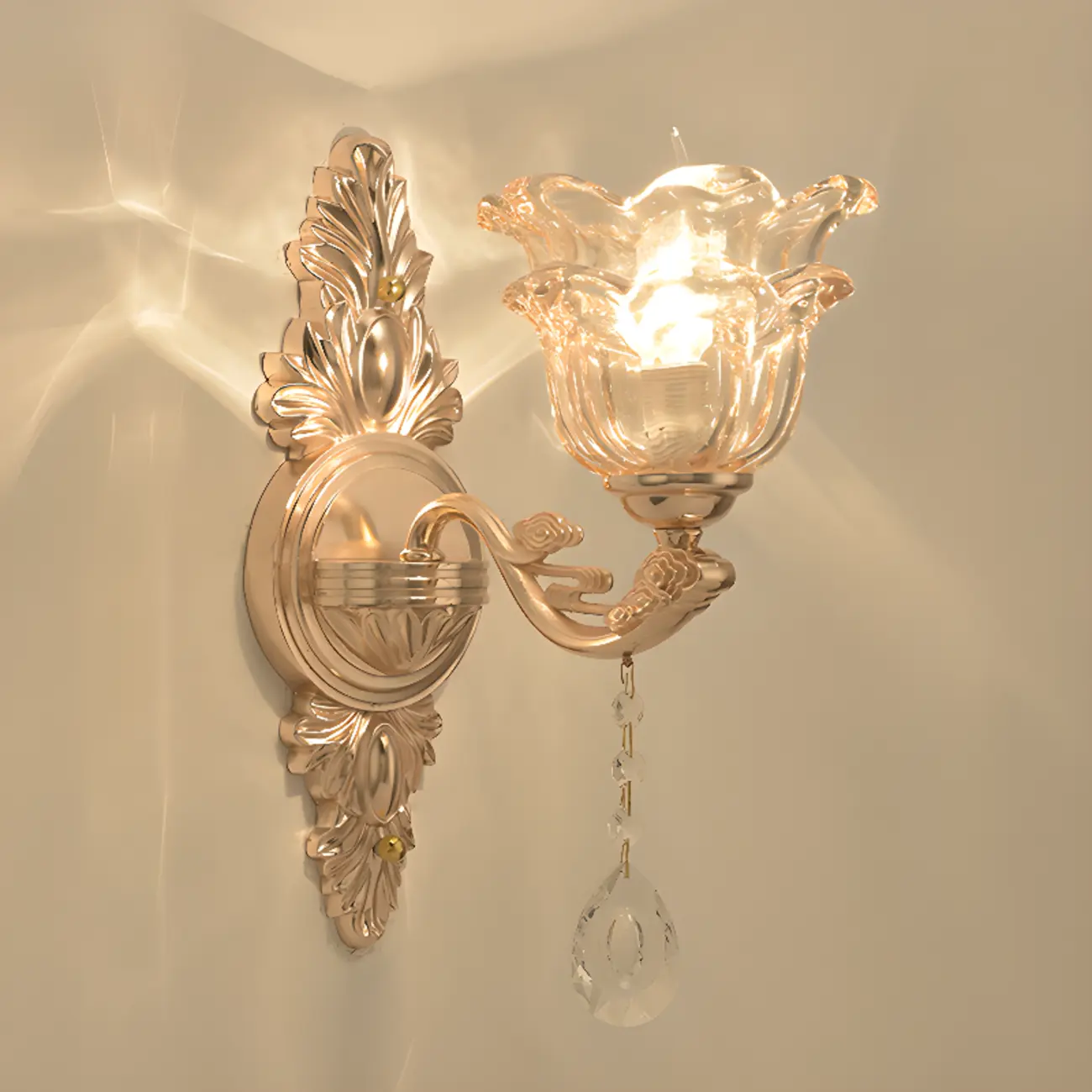Mini Antique Gold Wall Sconce with Geometric Crystal Shade | homeyfad