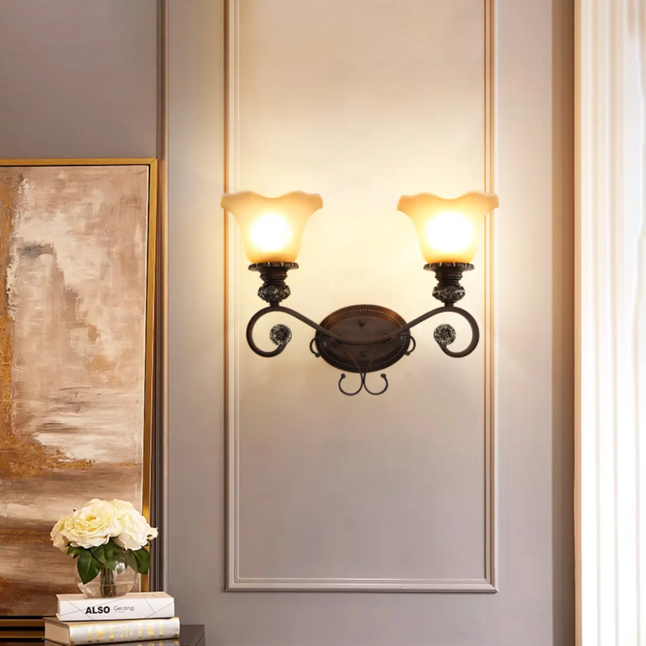 Vintage Glass Shade Brown Up Wall Sconce Image - 6 | homeyfad