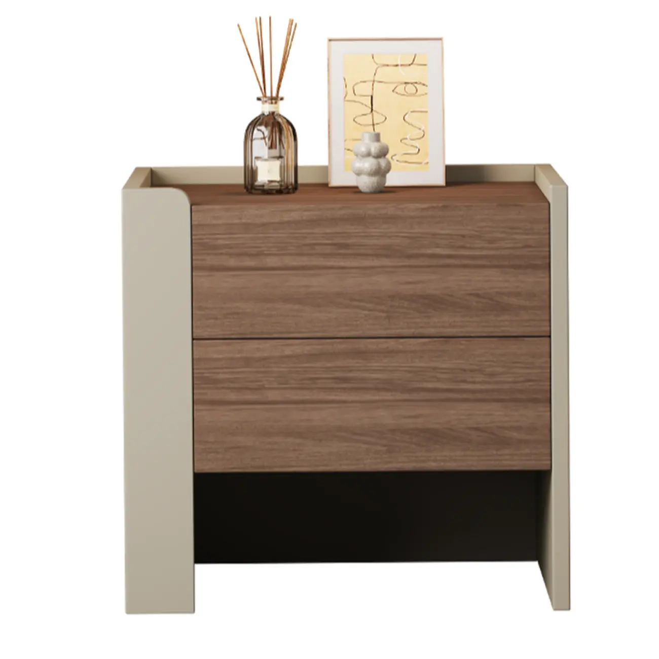 Modern Brown Grey Pine Wood 2-Drawer Nightstand Image - 7 | homeyfad