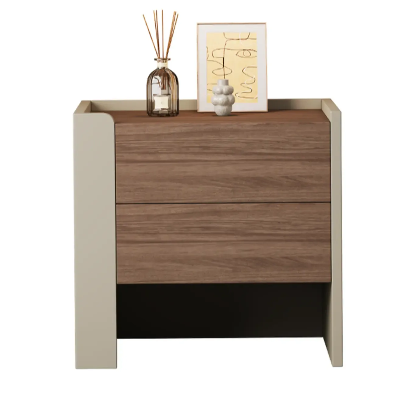 Modern Brown Grey Pine Wood 2-Drawer Nightstand Image - 7