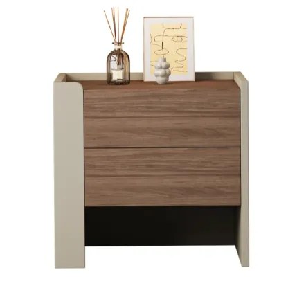 Modern Brown Grey Pine Wood 2-Drawer Nightstand Image - 7