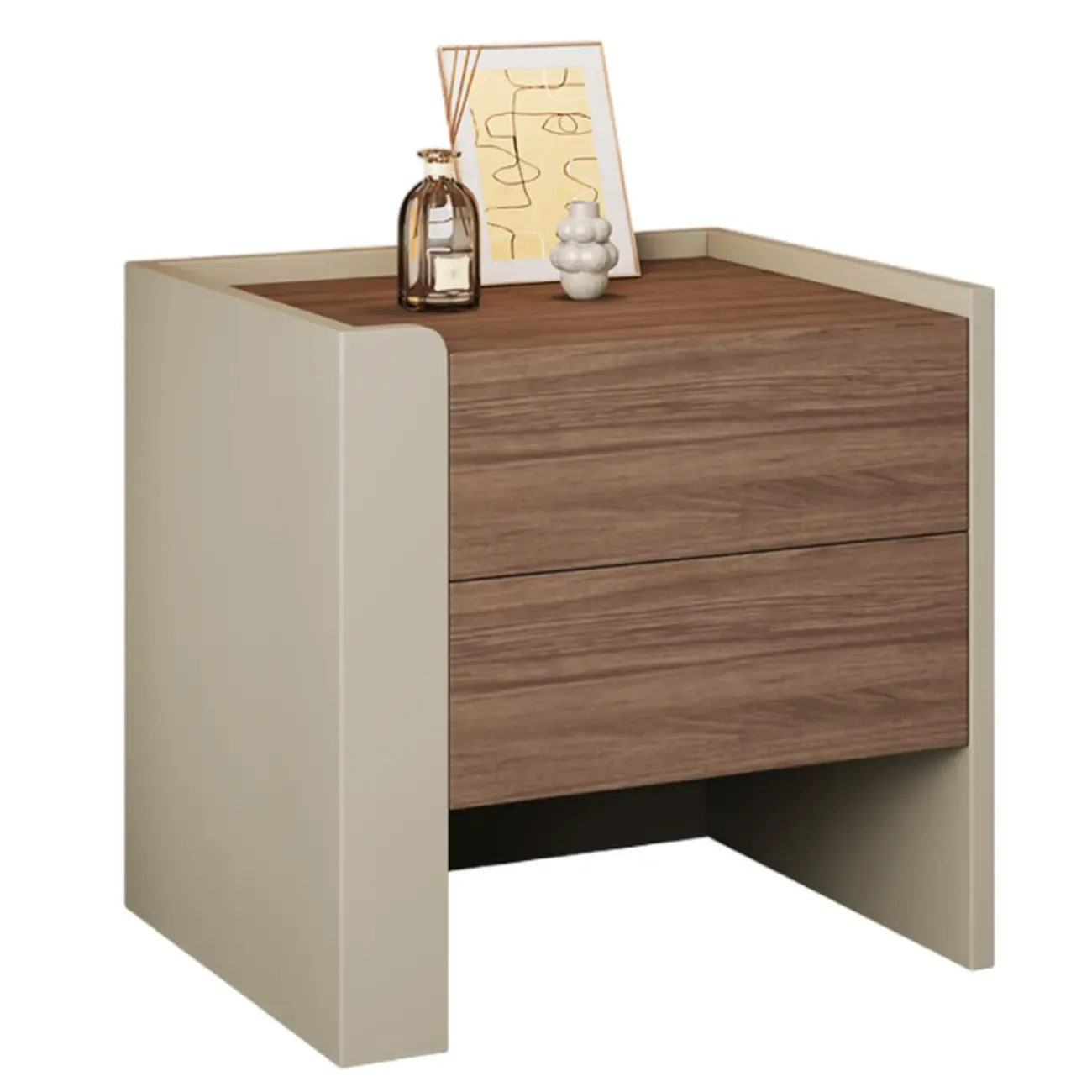 Modern Brown Grey Pine Wood 2-Drawer Nightstand Image - 8