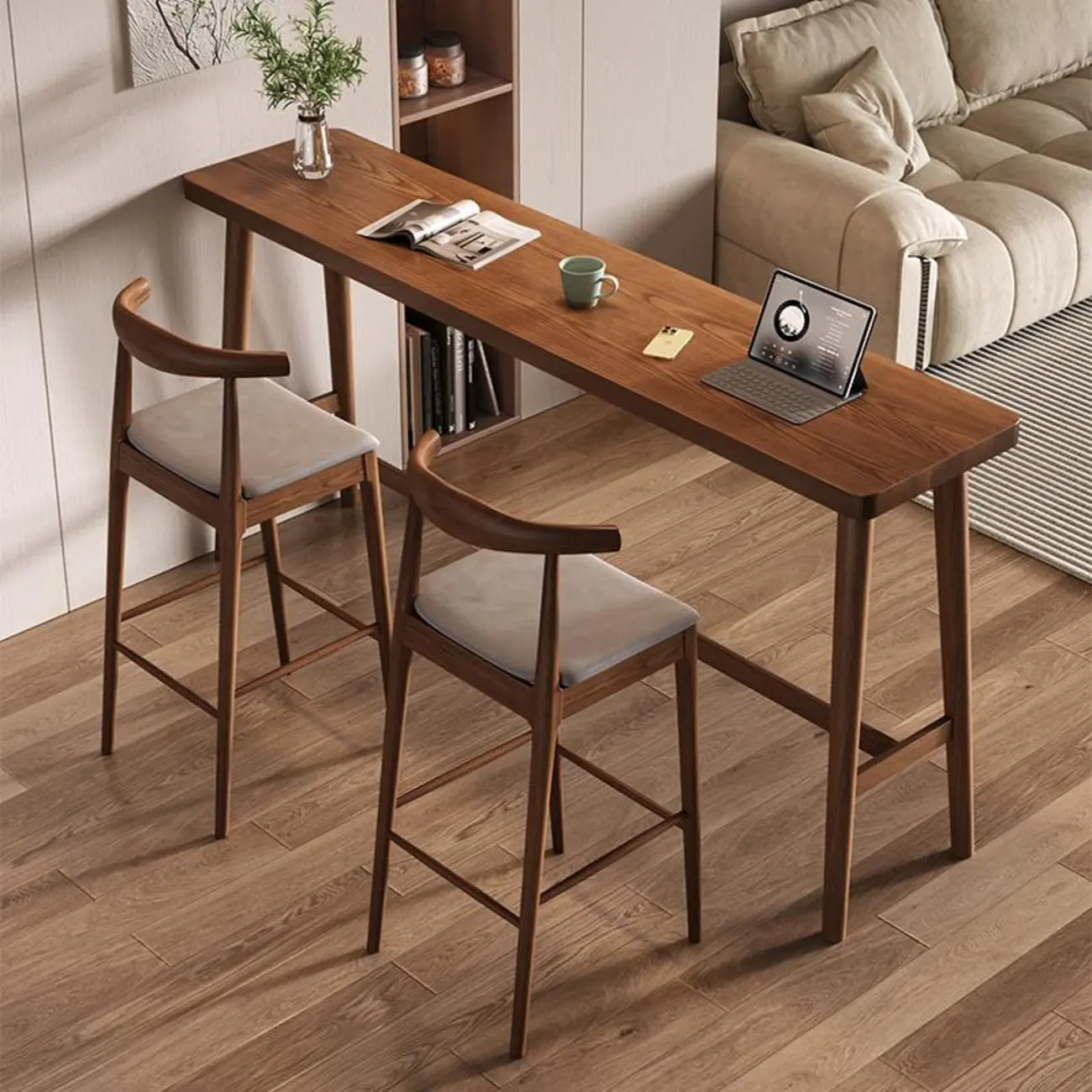 Minimalistic Cocoa Wooden Trestle Bar Tables for Home Image - 1 | homeyfad