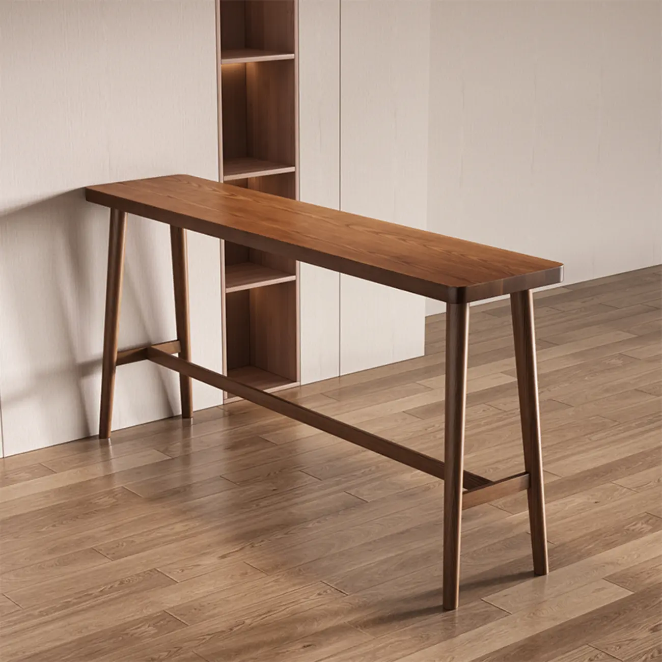 Minimalistic Cocoa Wooden Trestle Bar Tables for Home Image - 2 | homeyfad