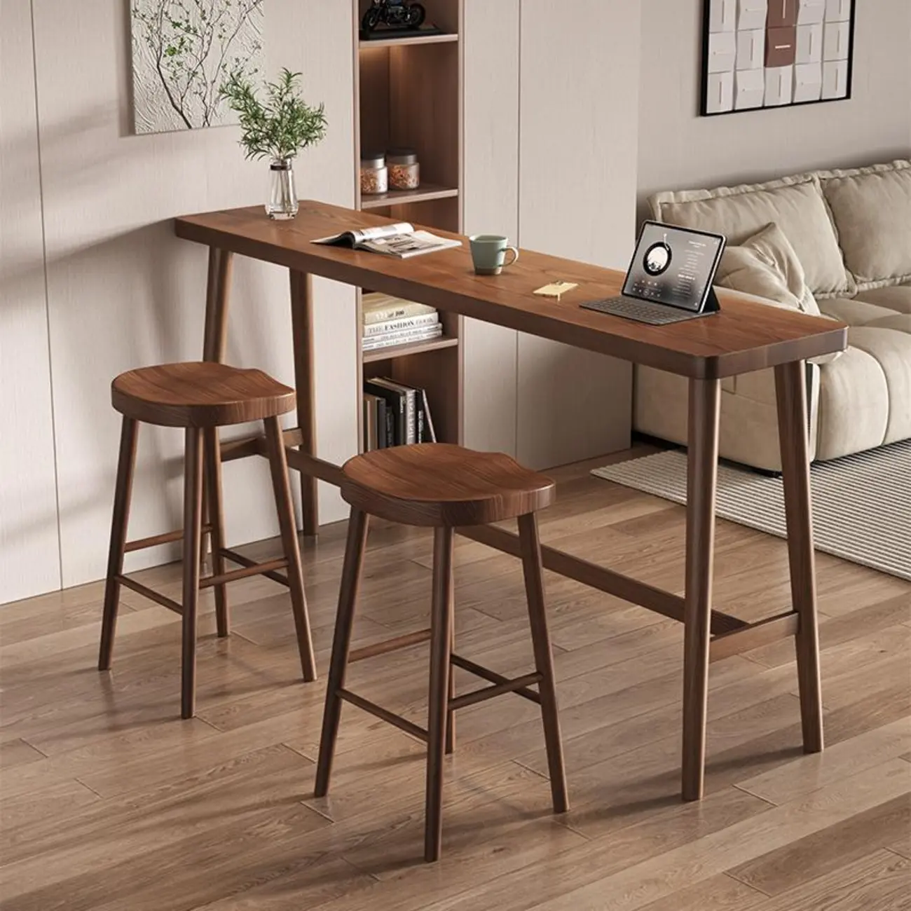 Minimalistic Cocoa Wooden Trestle Bar Tables for Home Image - 3 | homeyfad