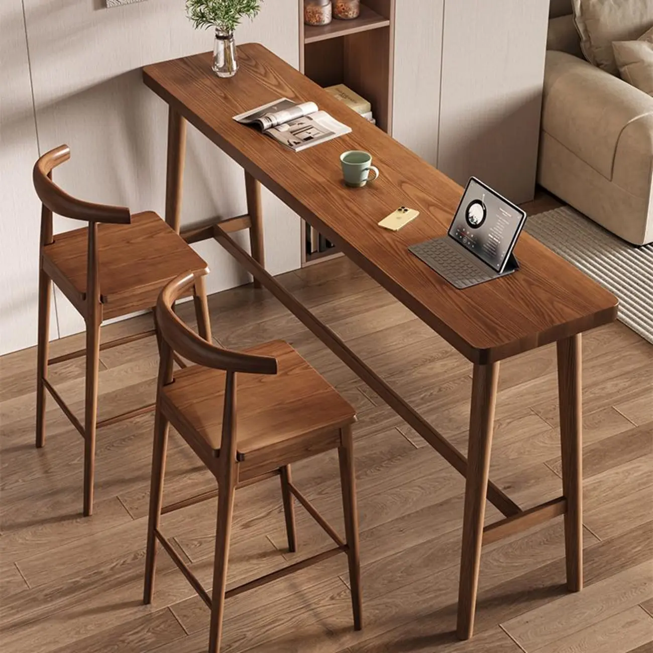 Minimalistic Cocoa Wooden Trestle Bar Tables for Home Image - 4 | homeyfad