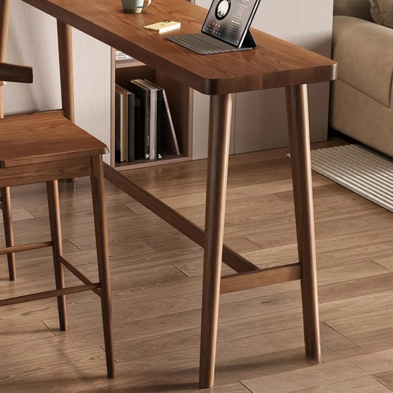 Minimalistic Cocoa Wooden Trestle Bar Tables for Home Image - 11 | homeyfad