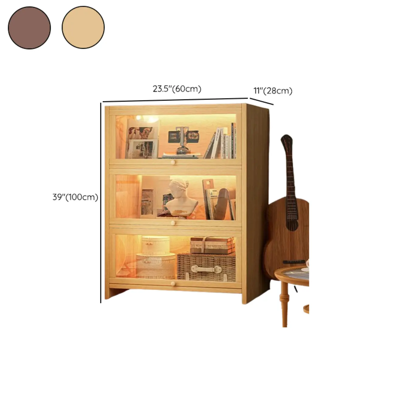 Scandinavian Natural 5-Tier Wood Bookcase with Flip-up Doors #size | homeyfad