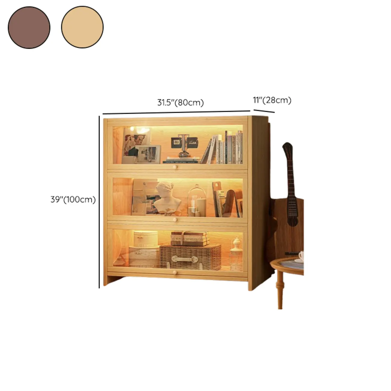 Scandinavian Natural 5-Tier Wood Bookcase with Flip-up Doors Image - 24 | homeyfad