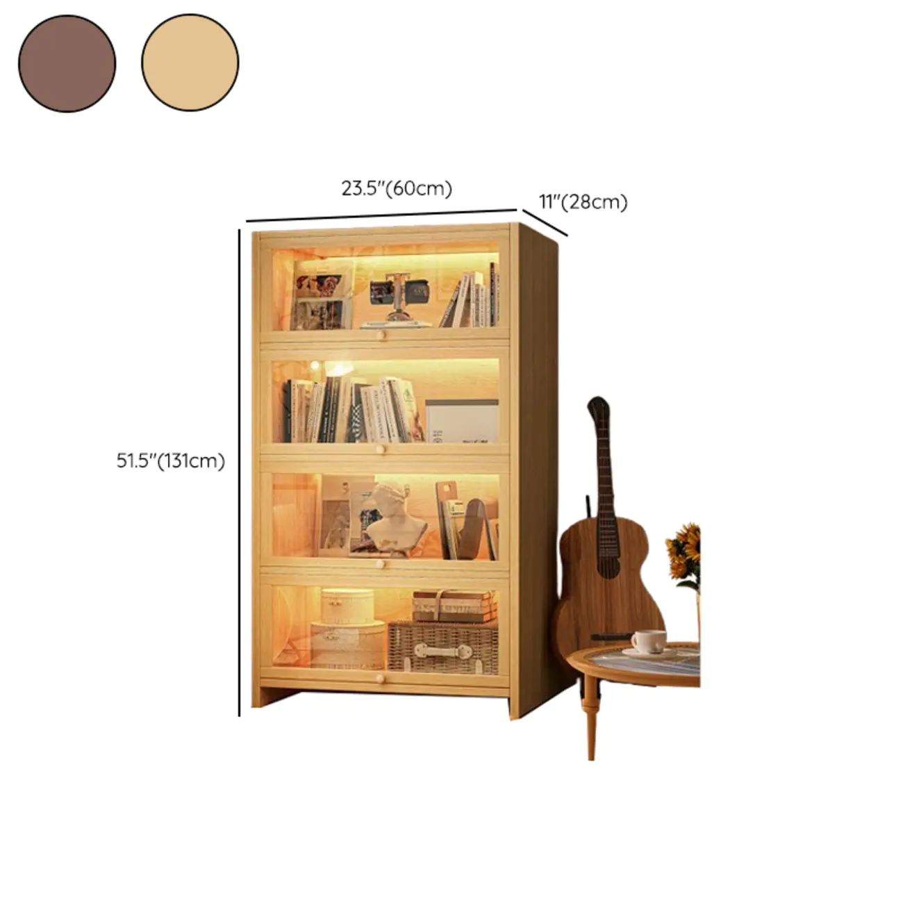 Scandinavian Natural 5-Tier Wood Bookcase with Flip-up Doors Image - 25 | homeyfad