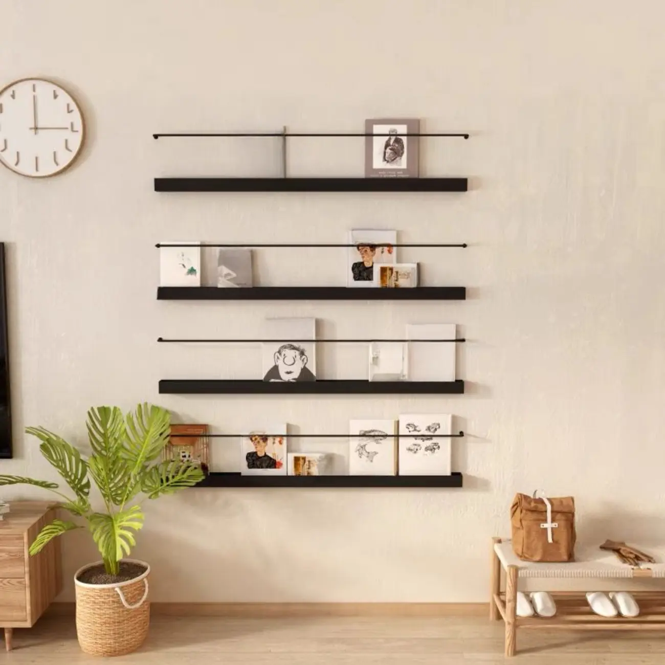 Simple Black Metal Wall-Mounted Bookshelf Set Image - 4 | homeyfad