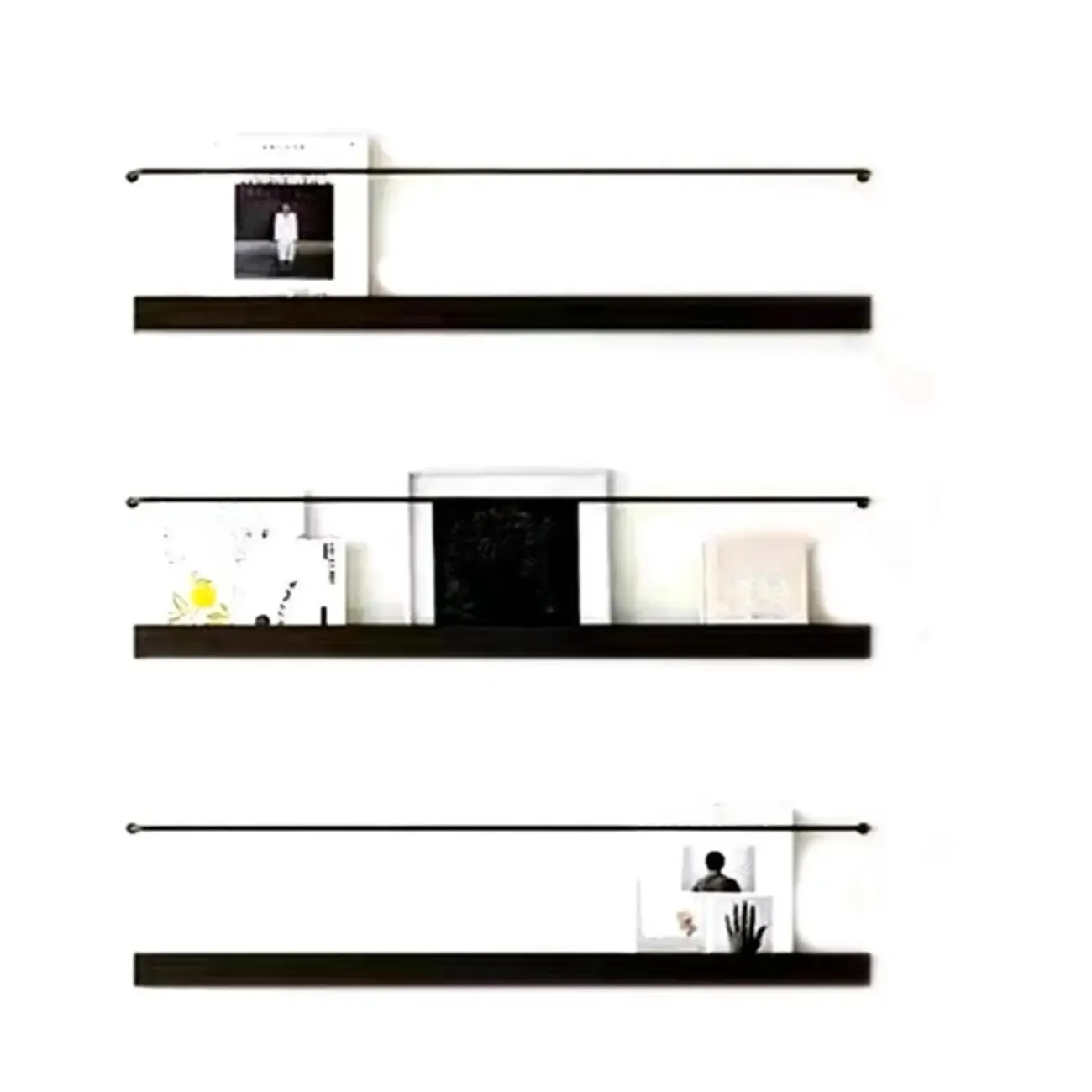 Simple Black Metal Wall-Mounted Bookshelf Set Image - 5