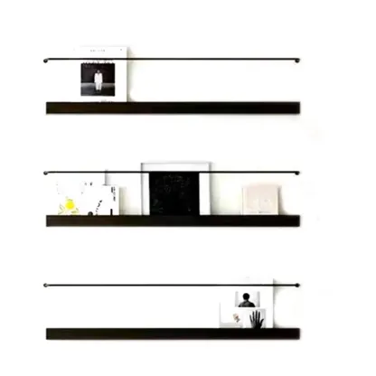 Simple Black Metal Wall-Mounted Bookshelf Set Image - 5