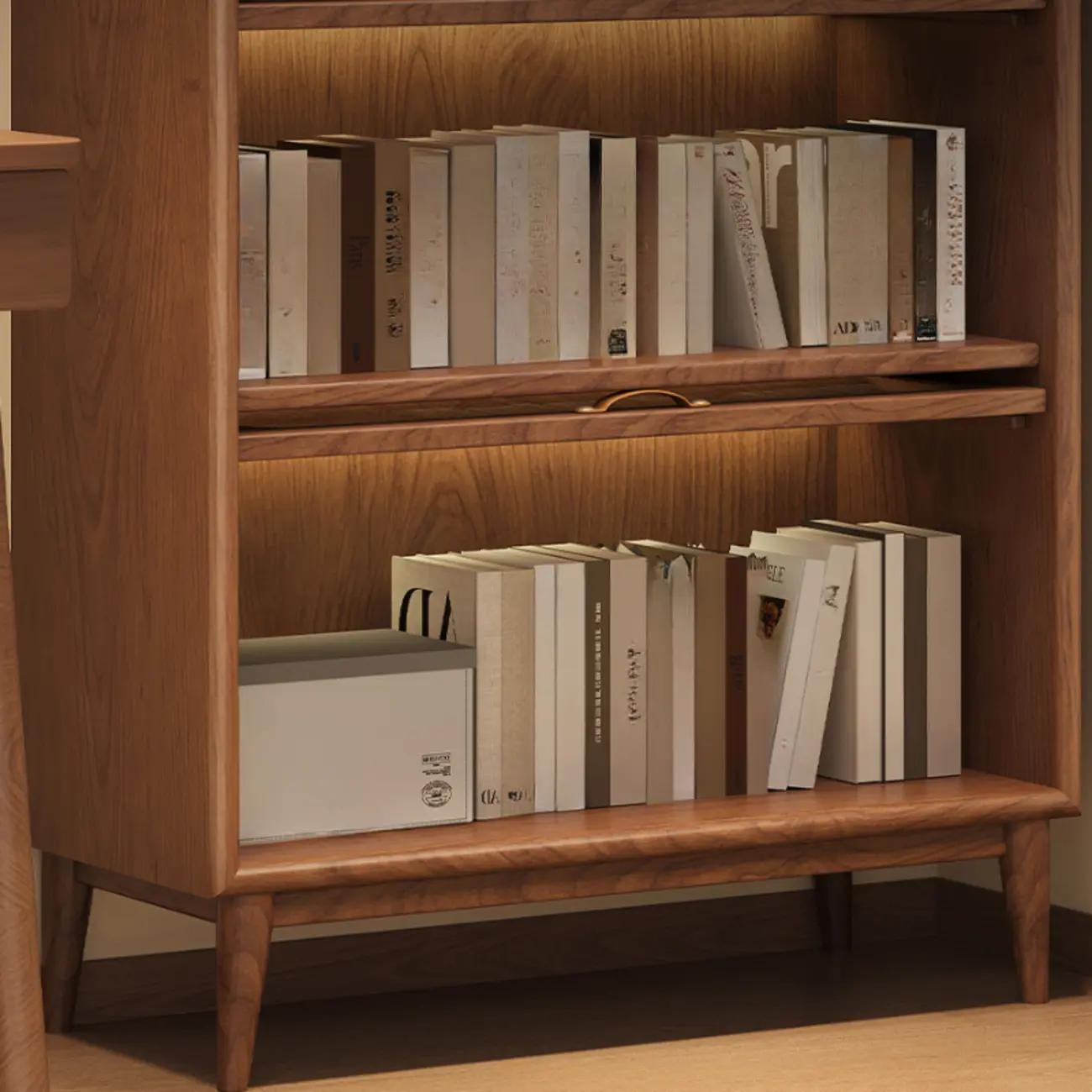 Solid Wood Nut-Brown 5-Tier Glass Door Bookcase with Cabinet Image - 9 | homeyfad