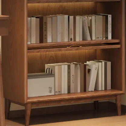 Solid Wood Nut-Brown 5-Tier Glass Door Bookcase with Cabinet Image - 9