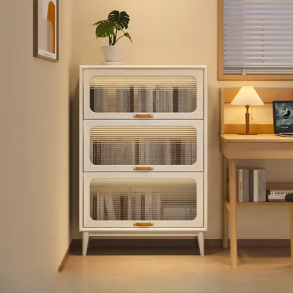 Solid Wood Nut-Brown 5-Tier Glass Door Bookcase with Cabinet Image - 15