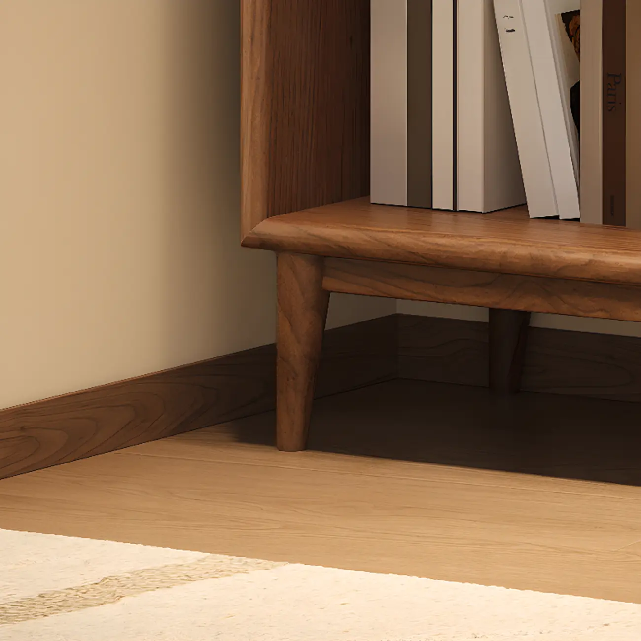 Solid Wood Nut-Brown 5-Tier Glass Door Bookcase with Cabinet Image - 17 | homeyfad