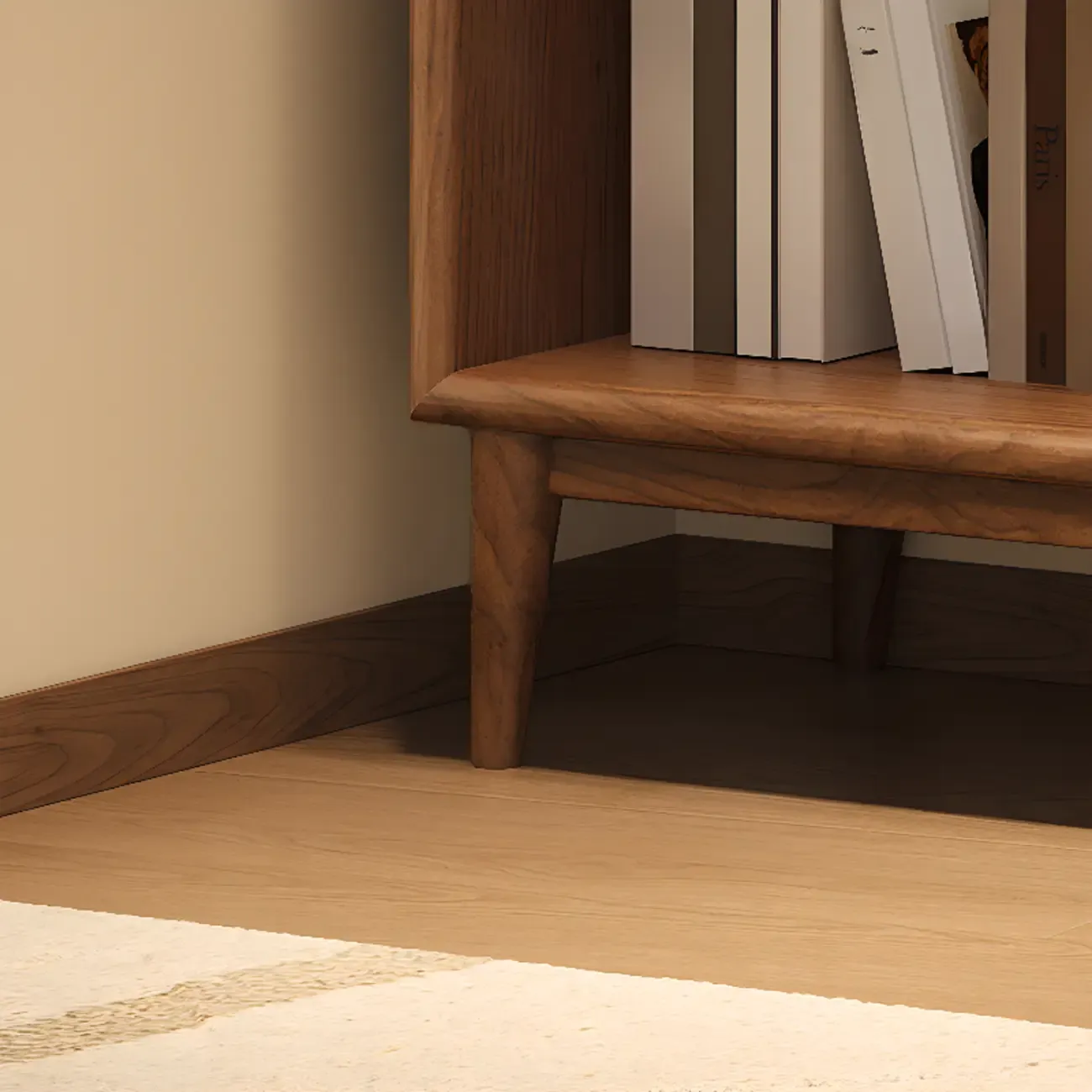 Solid Wood Nut-Brown 5-Tier Glass Door Bookcase with Cabinet Image - 17