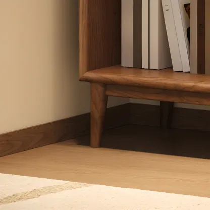 Solid Wood Nut-Brown 5-Tier Glass Door Bookcase with Cabinet Image - 17