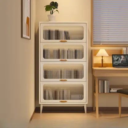 Solid Wood Nut-Brown 5-Tier Glass Door Bookcase with Cabinet Image - 19