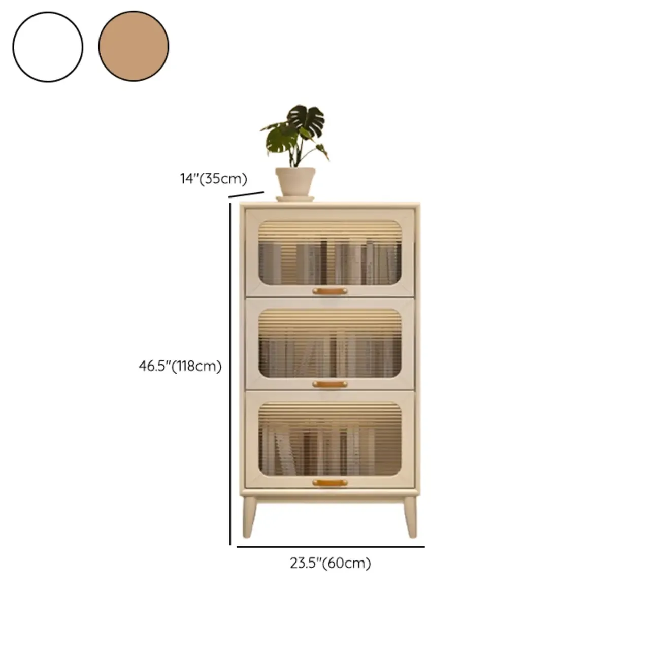 Solid Wood Nut-Brown 5-Tier Glass Door Bookcase with Cabinet #size