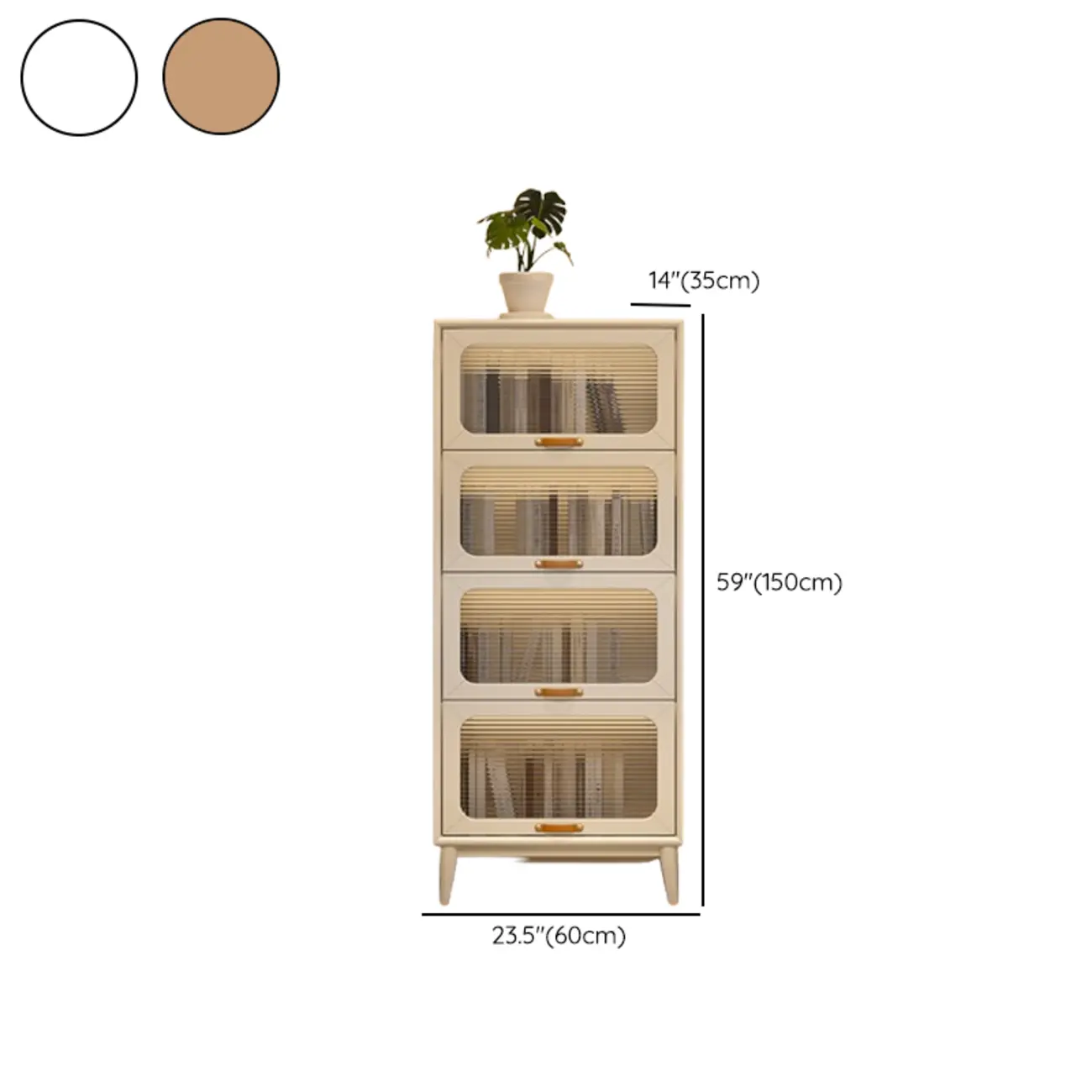 Solid Wood Nut-Brown 5-Tier Glass Door Bookcase with Cabinet Image - 24 | homeyfad