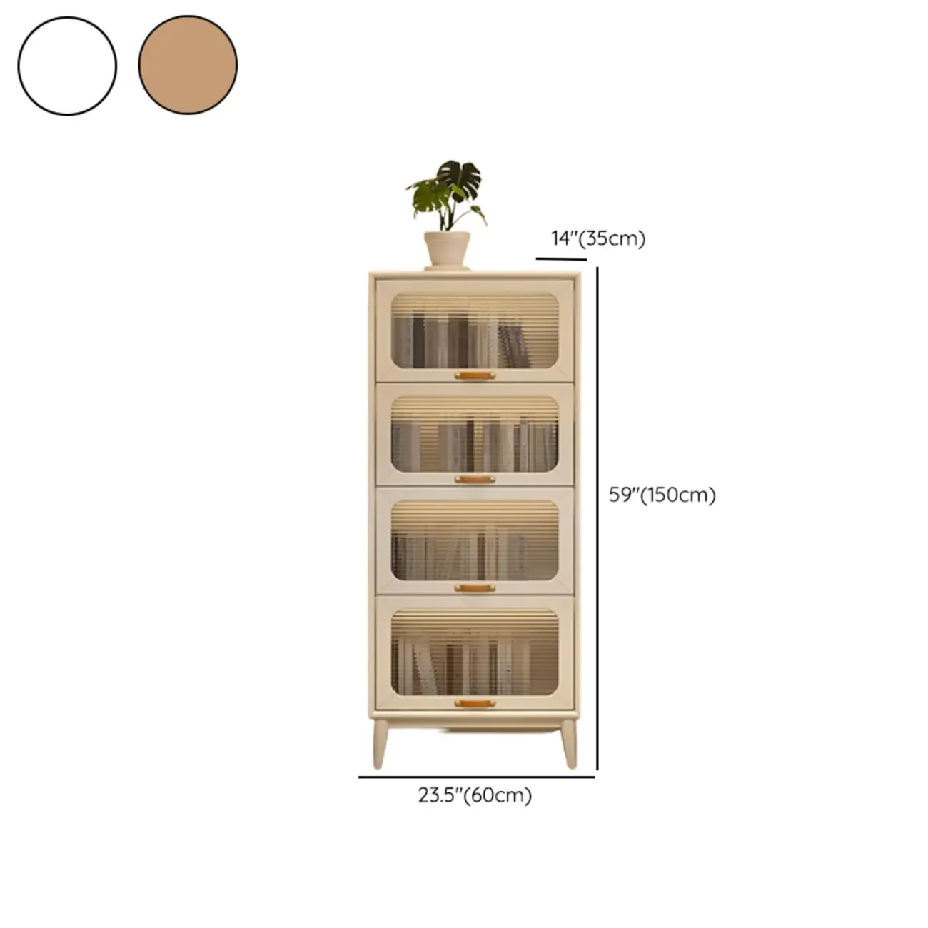 Solid Wood Nut-Brown 5-Tier Glass Door Bookcase with Cabinet Image - 24