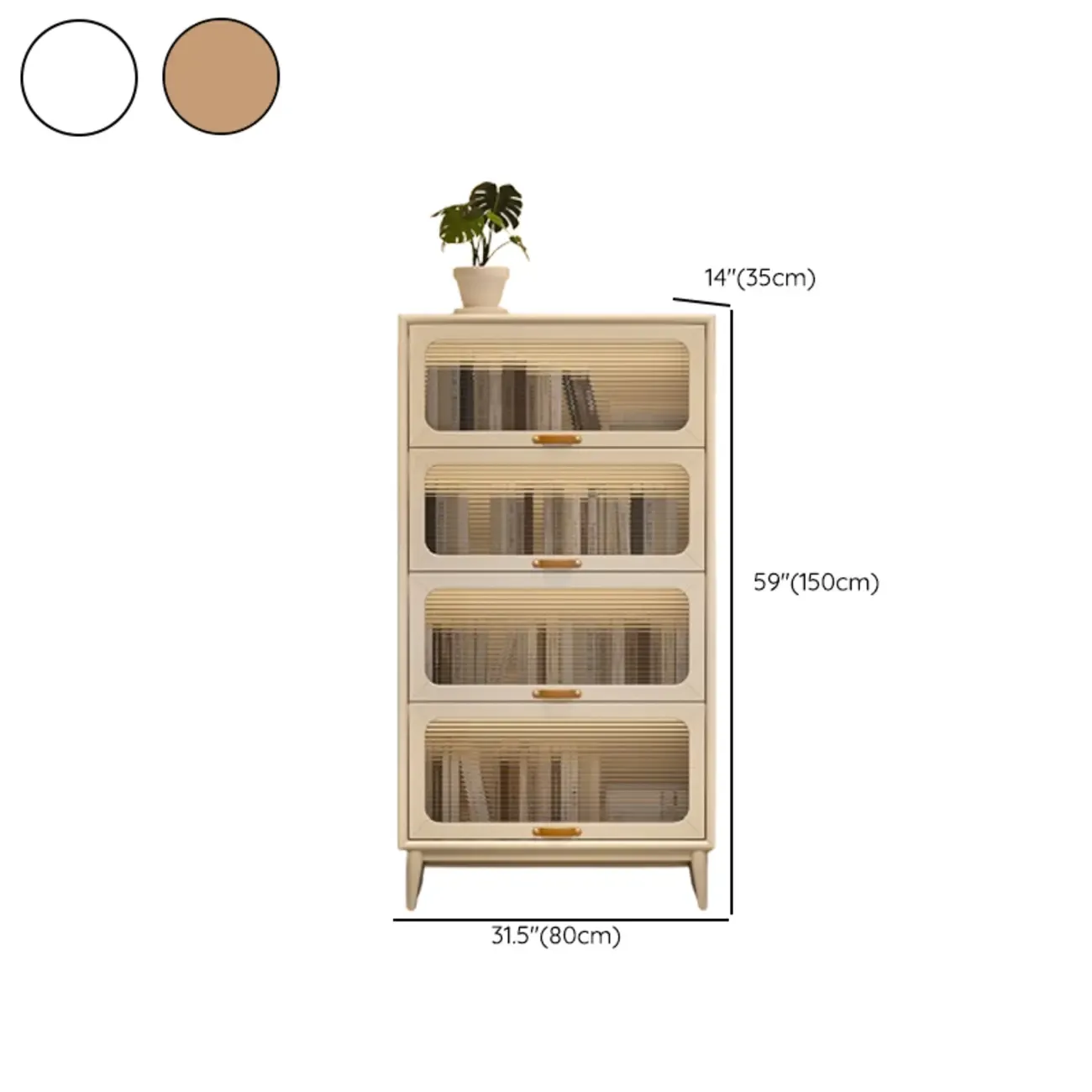 Solid Wood Nut-Brown 5-Tier Glass Door Bookcase with Cabinet Image - 25
