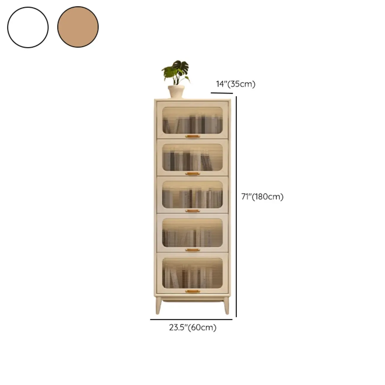 Solid Wood Nut-Brown 5-Tier Glass Door Bookcase with Cabinet Image - 26
