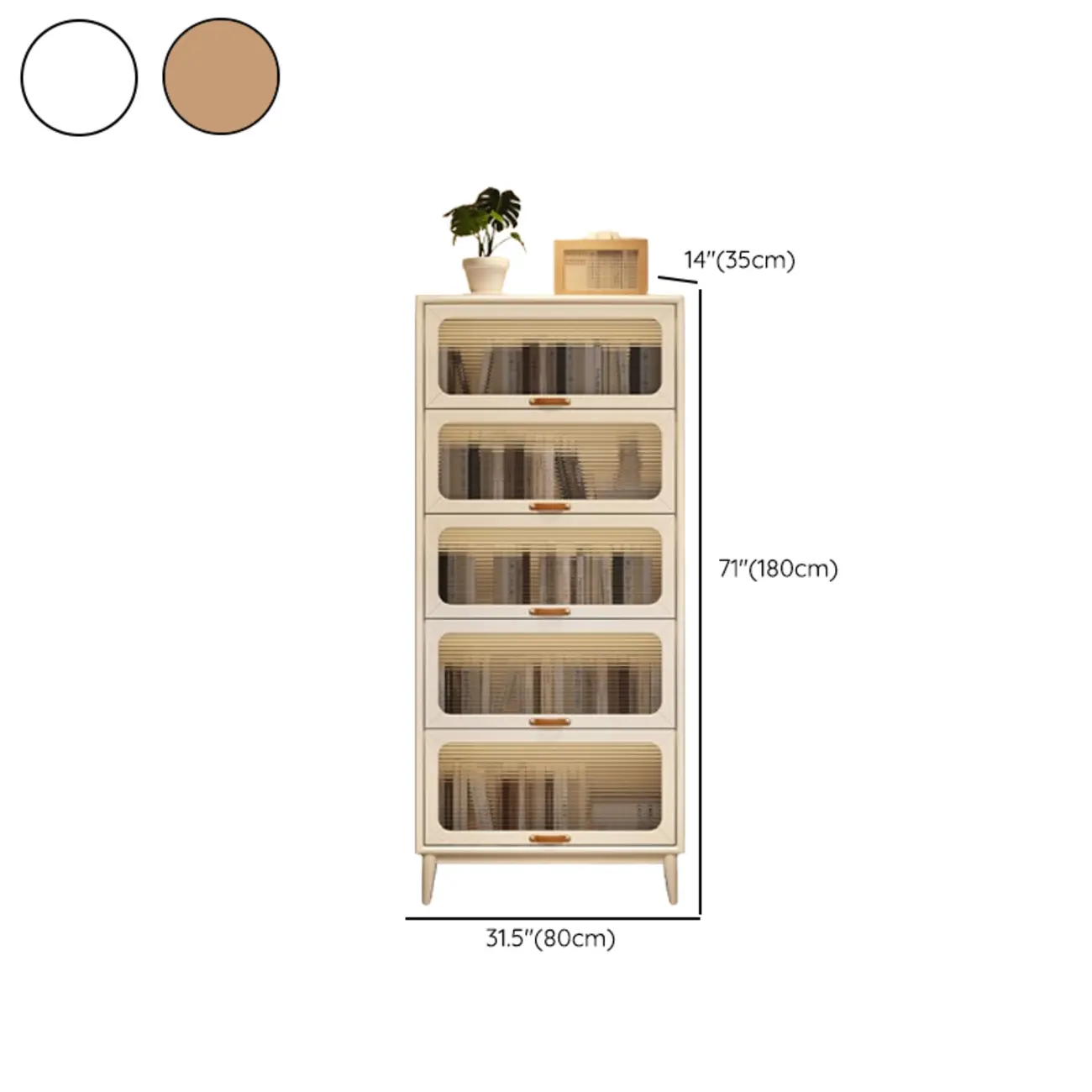 Solid Wood Nut-Brown 5-Tier Glass Door Bookcase with Cabinet Image - 27 | homeyfad