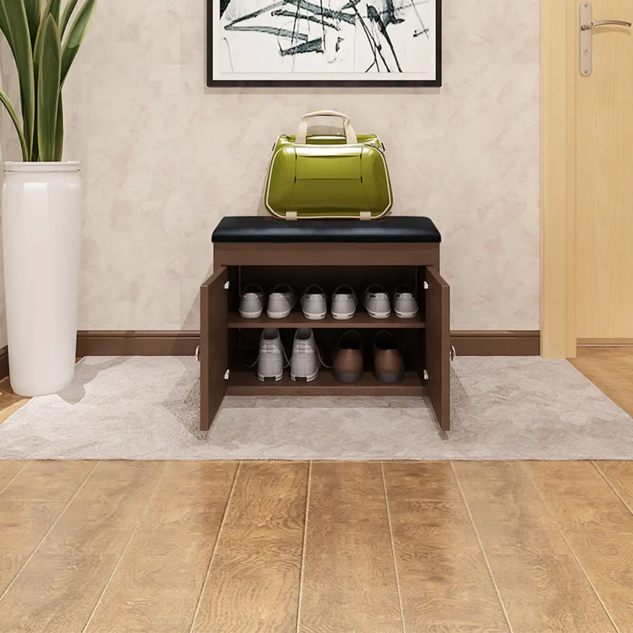 Leather Cushion Wooden Flip Top Storage Entryway Bench | HomeyFad