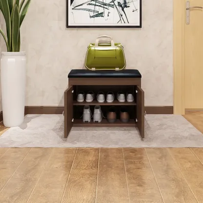 Leather Cushion Wooden Flip Top Storage Entryway Bench Image - 3