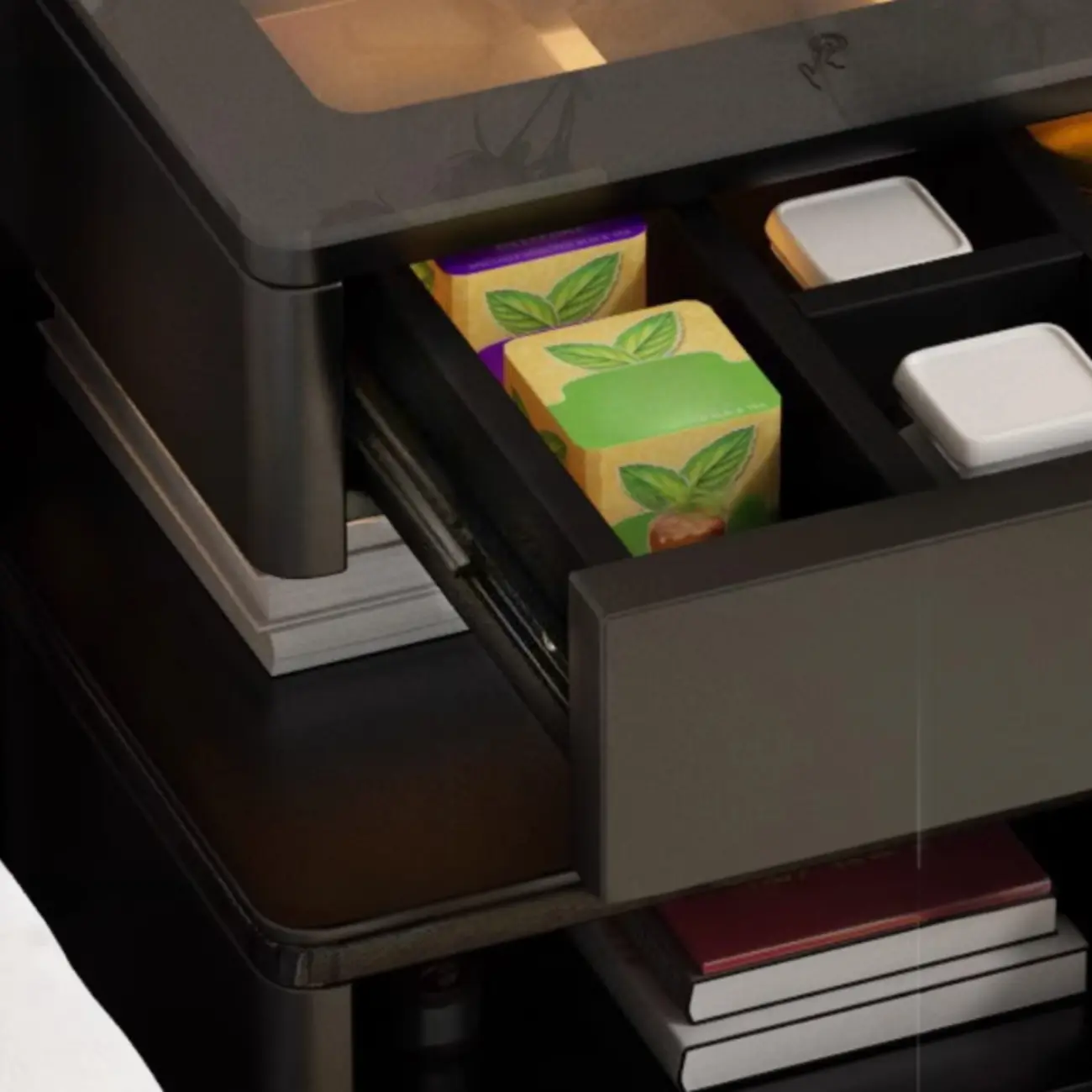 Modern Black Glass Top Drawer USB Nightstand with Cabinet Image - 5 | homeyfad