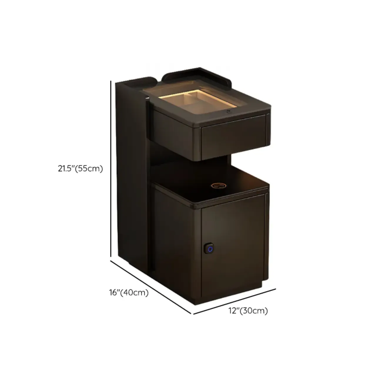 Modern Black Glass Top Drawer USB Nightstand with Cabinet Image - 8