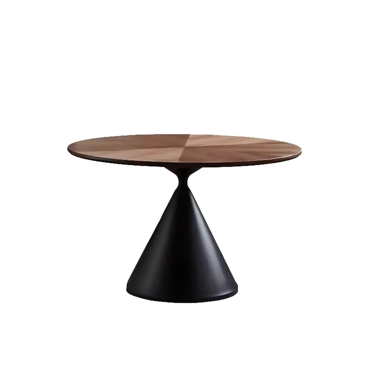 Modern Brown Round Wood Metal Cone Base Dining Table Image - 2
