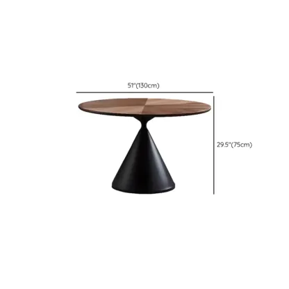 Modern Brown Round Wood Metal Cone Base Dining Table #size