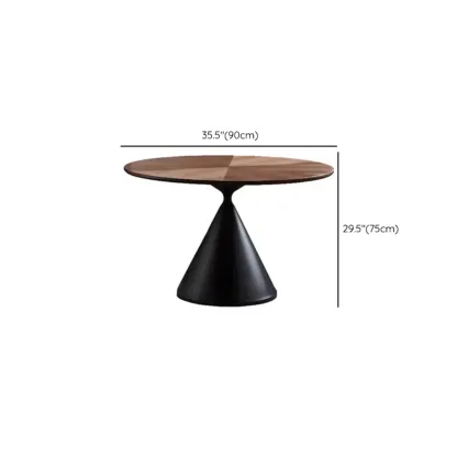 Modern Brown Round Wood Metal Cone Base Dining Table Image - 11