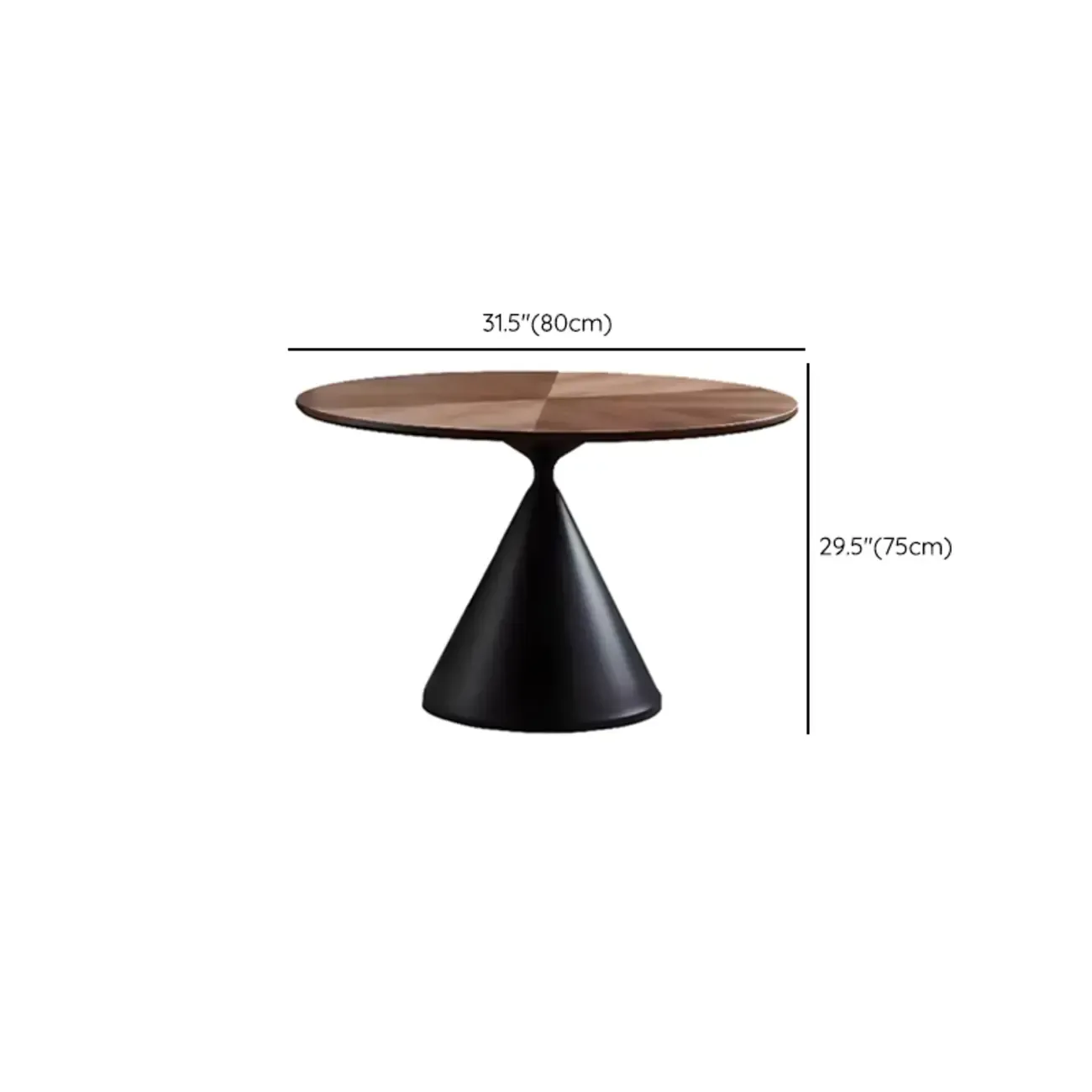 Modern Brown Round Wood Metal Cone Base Dining Table Image - 14