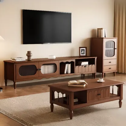 Modern Wooden TV Stand with Shelves and Storage