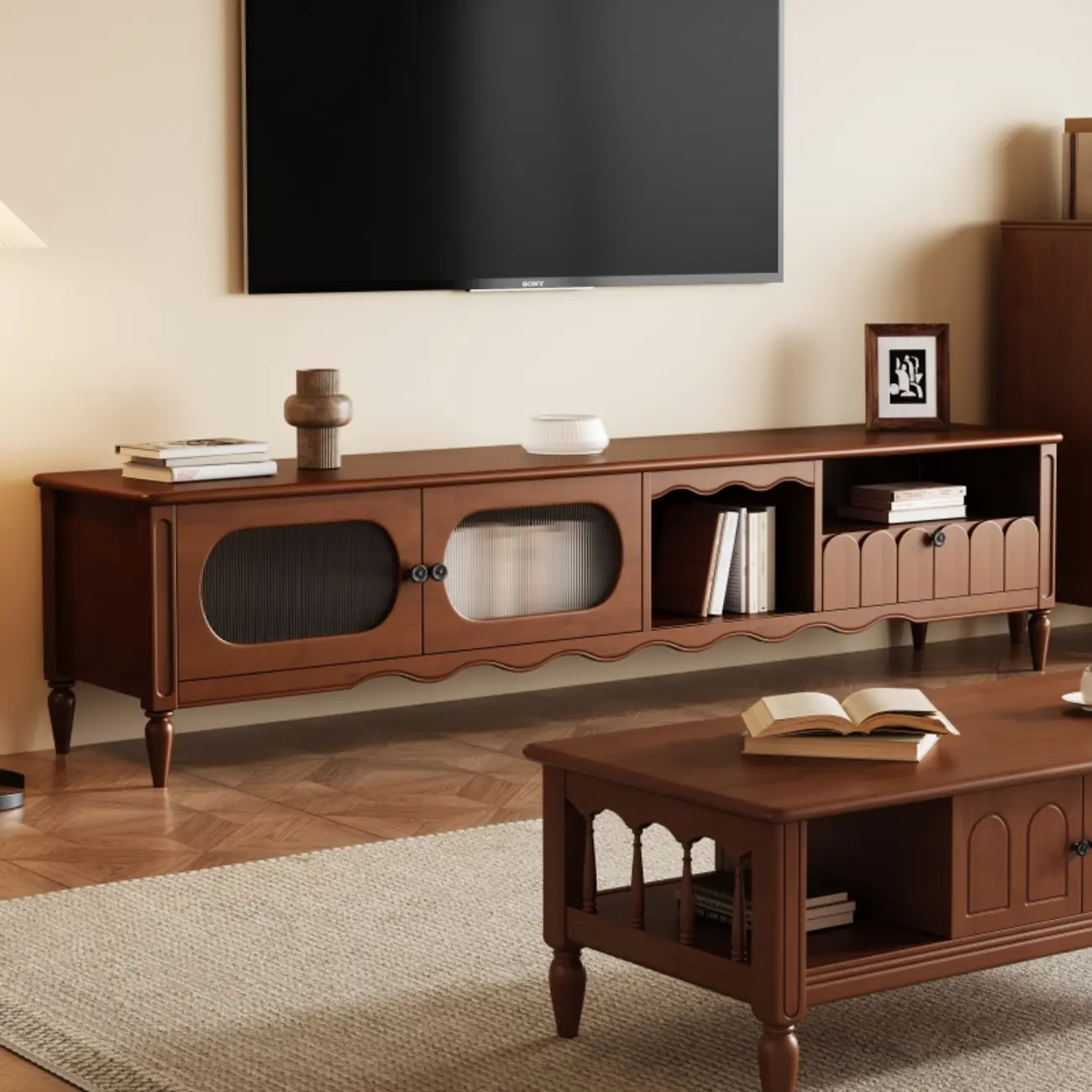Modern Wooden TV Stand with Shelves and Storage | homeyfad