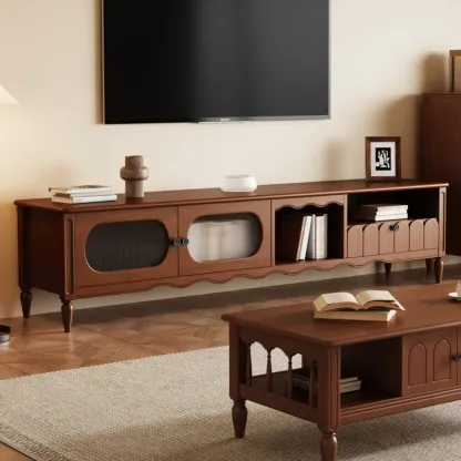 Modern Wooden TV Stand with Shelves and Storage