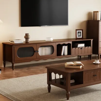 Modern Wooden TV Stand with Shelves and Storage