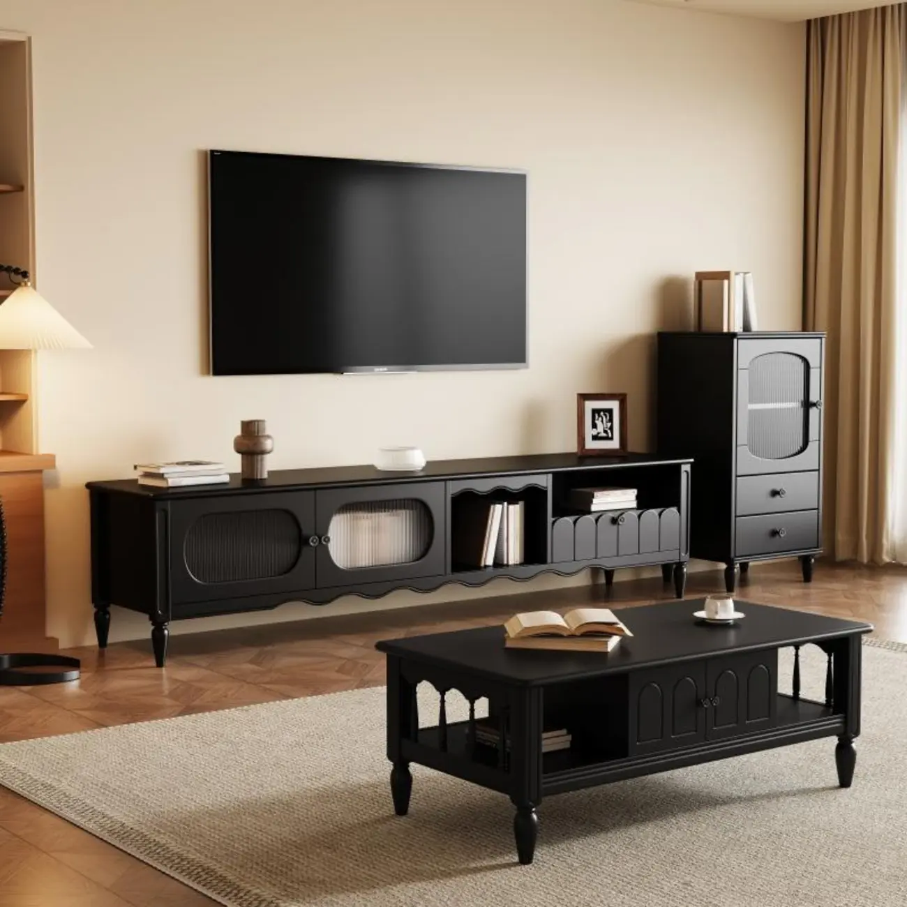 Modern Wooden TV Stand with Shelves and Storage | homeyfad