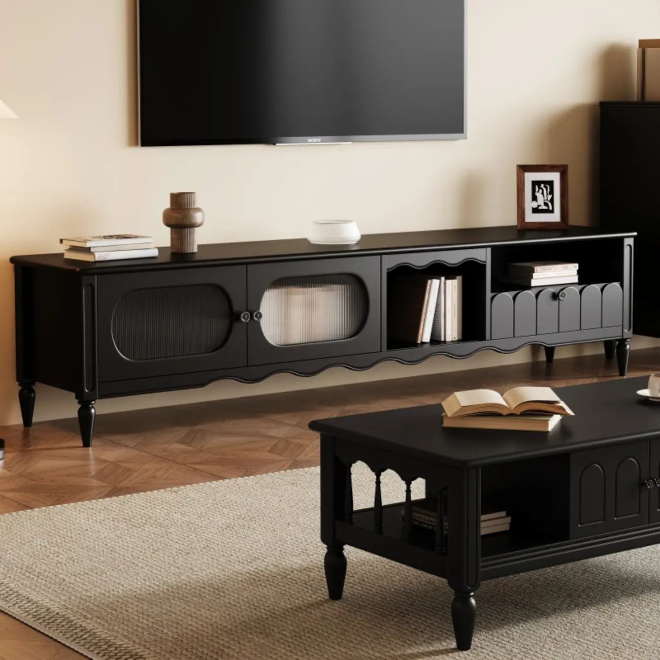 Modern Wooden TV Stand with Shelves and Storage | homeyfad