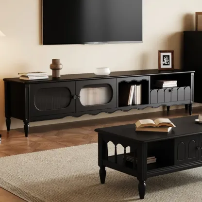 Modern Wooden TV Stand with Shelves and Storage