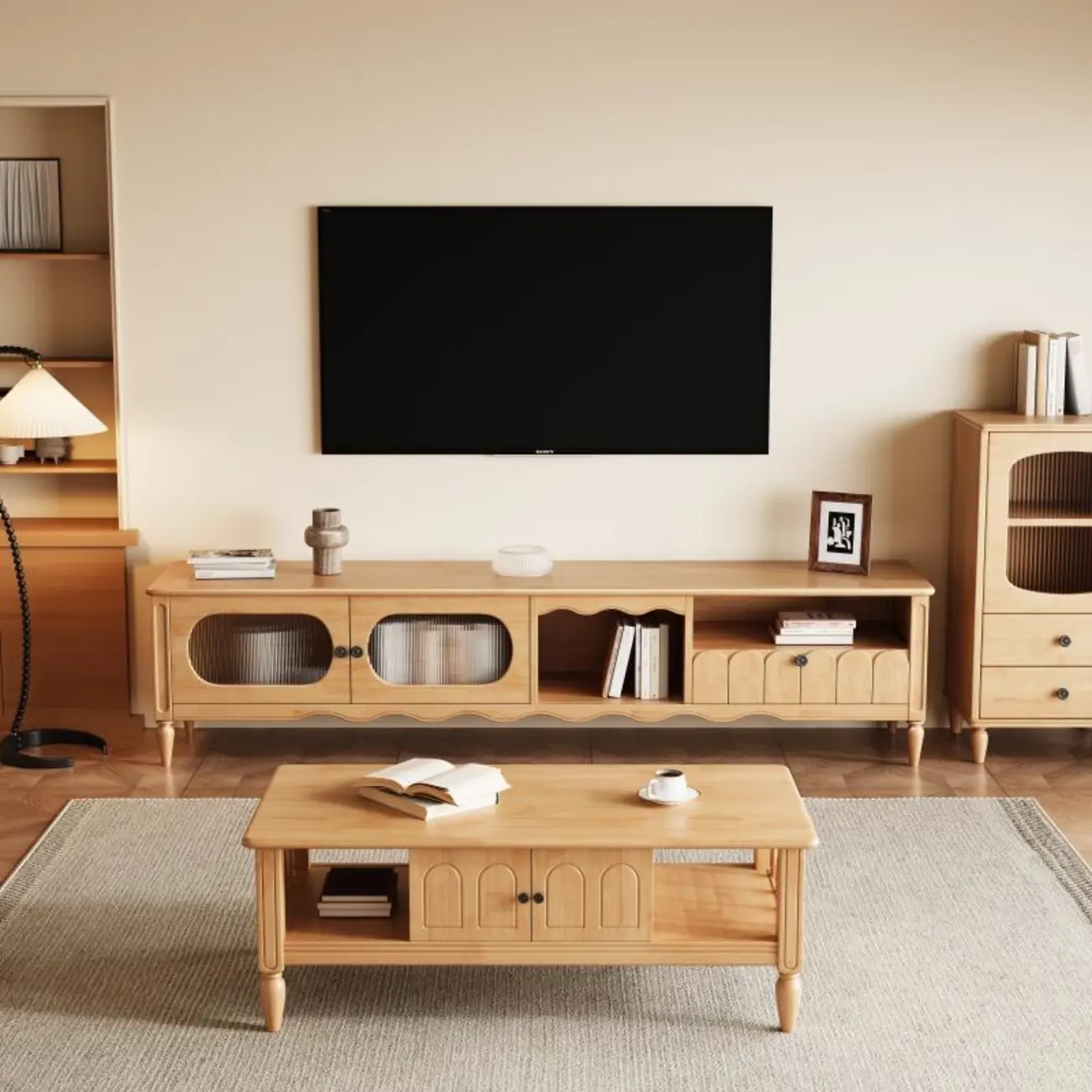 Modern Wooden TV Stand with Shelves and Storage | homeyfad